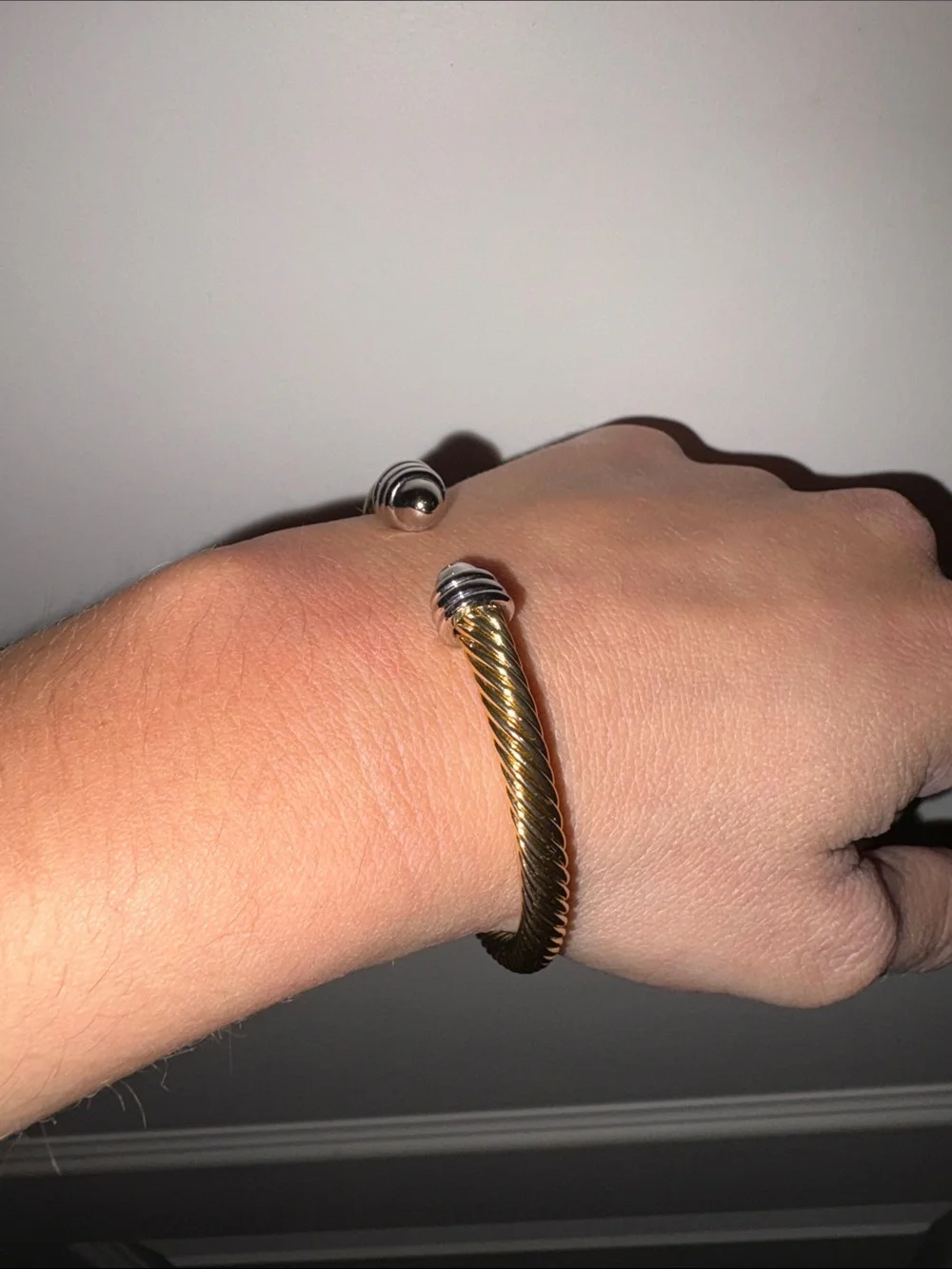 Gold-Tone Twisted Cable Open Bangle Bracelet